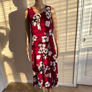 NWT London Times Red and White Floral Midi Dress Size 14.